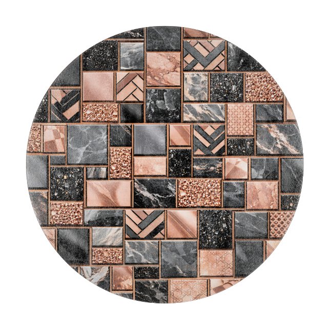 Rose Gold Black Marble Mosaic Cutting Board (Front)
