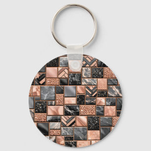 Rose Gold Black Marble Mosaic Key Ring