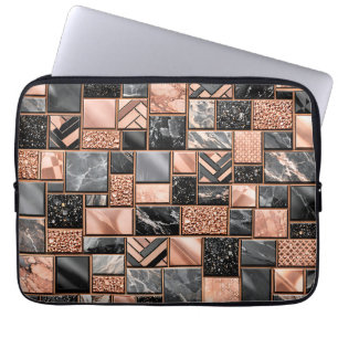 Rose Gold Black Marble Mosaic Laptop Sleeve
