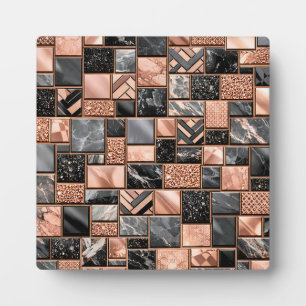 Rose Gold Black Marble Mosaic Plaque