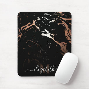 Rose Gold Black Marble Mouse Mat