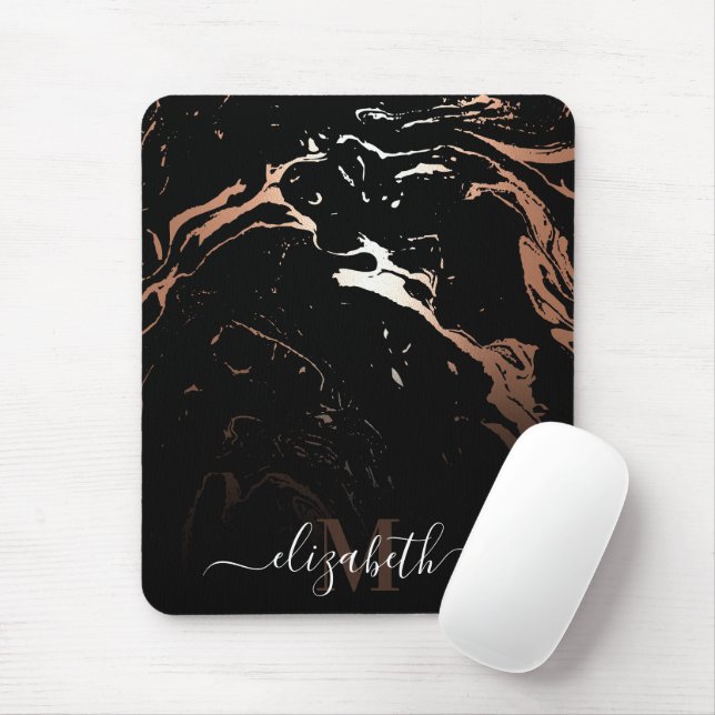 Rose Gold Black Marble Mouse Mat (With Mouse)