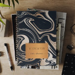 Rose gold black marble with copper label school planner<br><div class="desc">Personal,  school or business planner in modern girly glam black and faux rose gold glitter marble with a metallic look copper label. Personalise it with your name and text.</div>