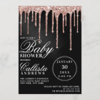 Rose Gold Black Metallic Glitter Drips Baby Shower