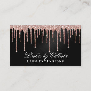 Rose Gold Black Metallic Glitter Drips Lashes Business Card