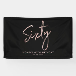 Rose Gold & Black Modern 60th Birthday Party Banner