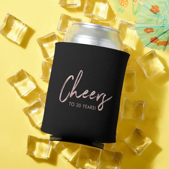 Rose Gold, Black Modern Adult Birthday Party Favou Can Cooler (In Situ Summer)