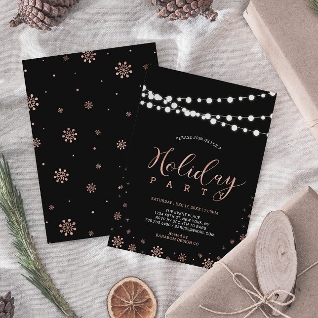 Rose Gold & Black | Modern Chic Holiday Party Invitation (Creator Uploaded)