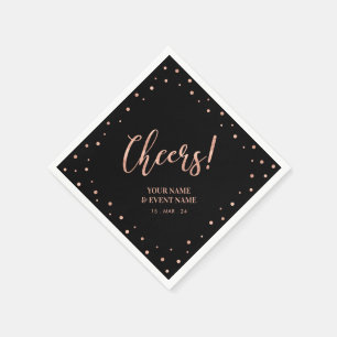 Rose Gold & Black Modern Lettering Cheers Birthday Napkin