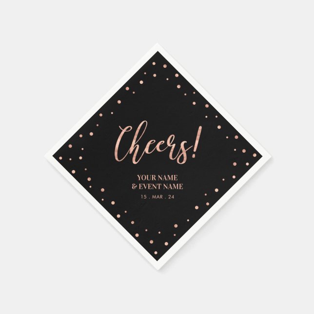 Rose Gold & Black Modern Lettering Cheers Birthday Napkin (Corner)