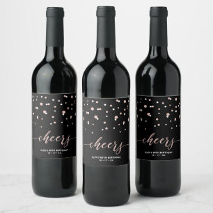 Rose gold & Black Modern Milestone Birthday Party  Wine Label