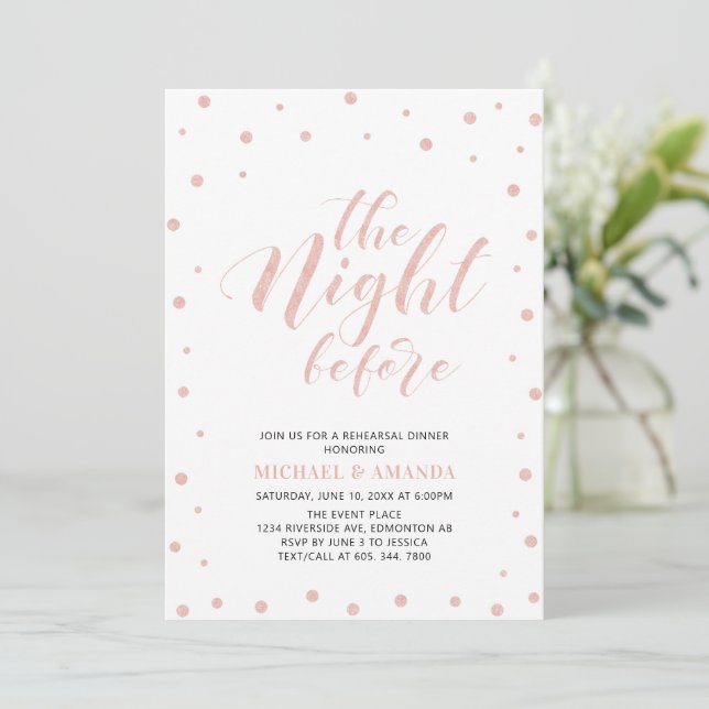 Rose Gold Black Modern Typography Rehearsal Dinner Invitation (Standing Front)