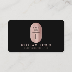 Rose Gold & Black Monogram Modern Minimalist  Business Card