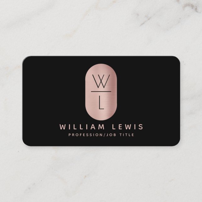 Rose Gold & Black Monogram Modern Minimalist  Business Card (Front)