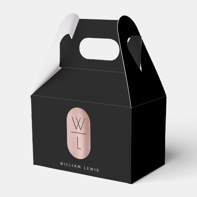 Rose Gold & Black Monogram Modern Minimalist Favour Box (Front Side)