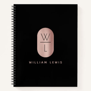 Rose Gold & Black Monogram Modern Minimalist Notebook