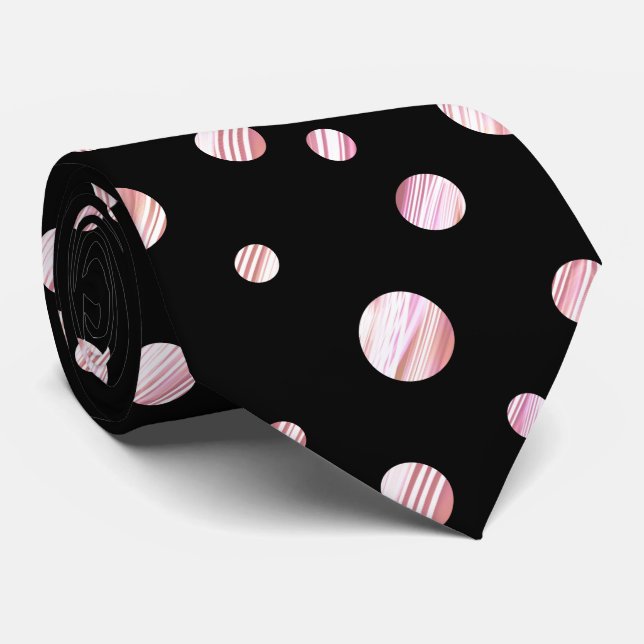 Rose Gold Black Polka Dot Circles Geometric Patter Tie (Rolled)