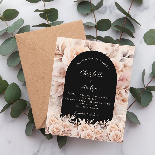 Rose gold black roses arch wedding invitation (Creator Uploaded)