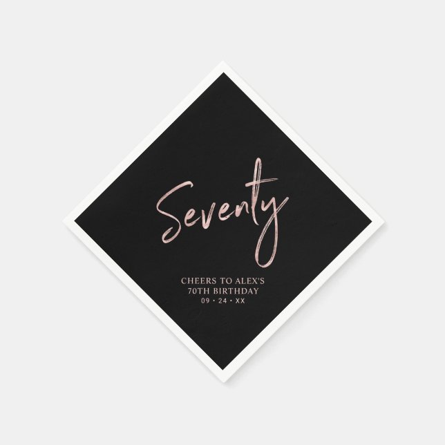 Rose gold Black Seventy Adult 70th Birthday Party Napkin (Corner)