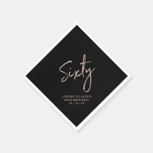 Rose gold & Black Sixty Adult 60th Birthday Party Napkin