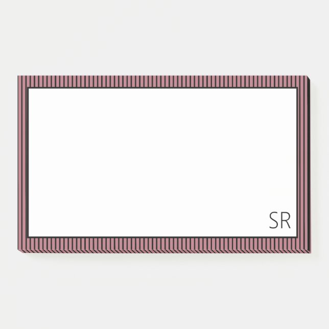 Rose Gold Black Striped Border | Monogram  Post-it Notes (Front)