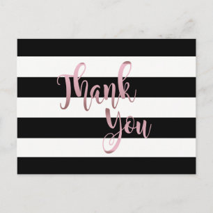 Rose Gold Black Striped Thank You wedding Postcard