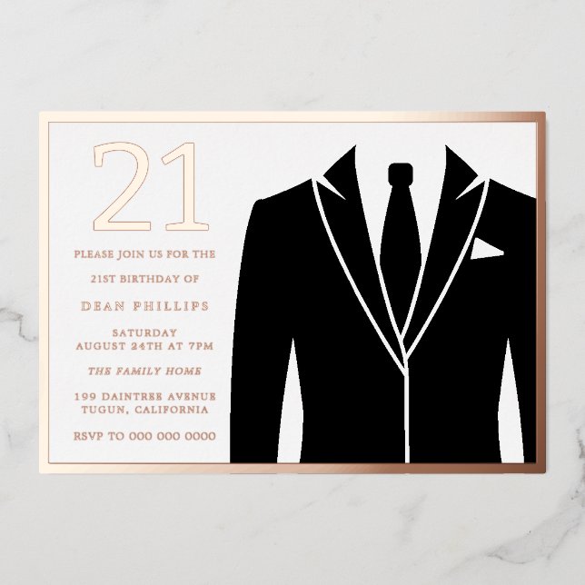 Rose Gold & Black Suit & Tie 21st Birthday Party (Front)