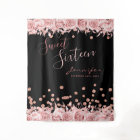 Rose Gold Black Sweet 16 Glitter Confetti Floral