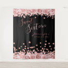 Rose Gold Black Sweet 16 Glitter Confetti Floral