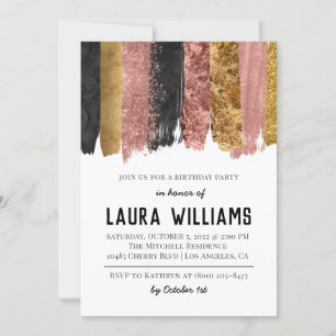 Rose Gold & Black Tape Birthday Invitation