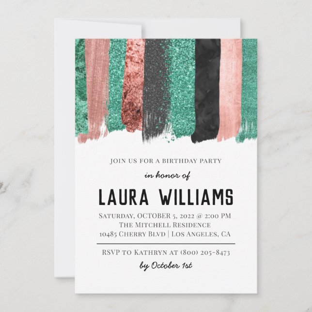Rose Gold & Black Tape Birthday Invitation (Front)