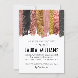 Rose Gold & Black Tape Birthday Invitation