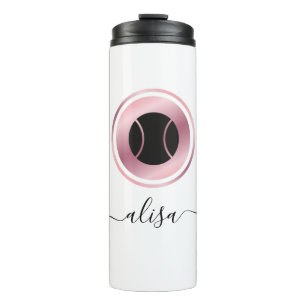 Rose Gold Black Tennis Ball Elegant Player Coach   Thermal Tumbler