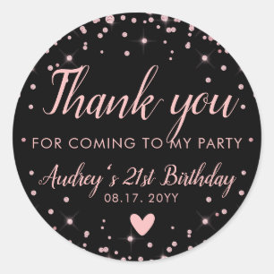 Rose Gold Black Thank You For Coming To My Party Classic Round Sticker