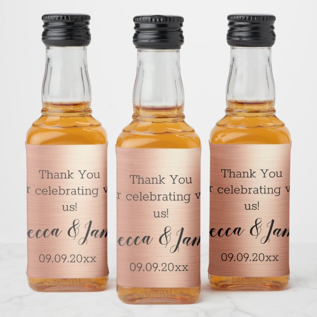 Rose Gold Black Thank You Wedding Favour  Liquor Bottle Label (Bottles)