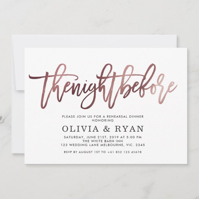 Rose gold black the night before invitation (Front)