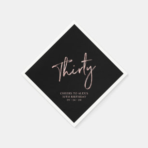 Rose Gold & Black Thirty Adult 30th Birthday Party Napkin