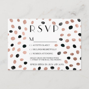 Rose gold black watercolor dots rsvp wedding