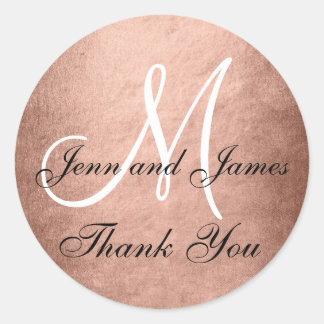Rose Gold Black Wedding Favour Sticker Initial