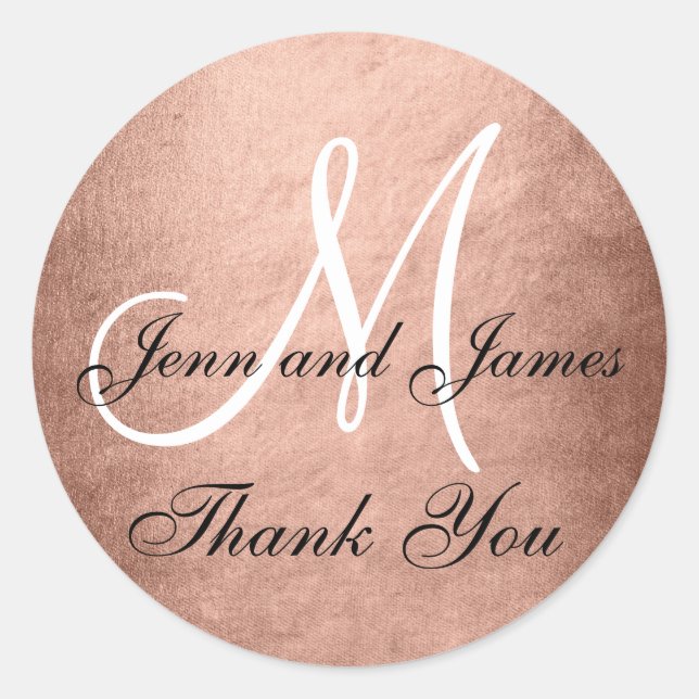 Rose Gold Black Wedding Favour Sticker Initial (Front)