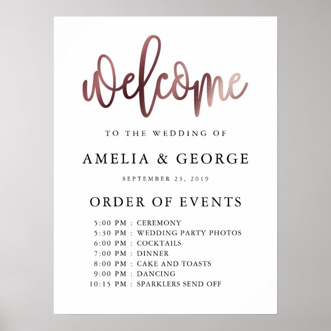Rose Gold black welcome order of events  Poster (Front)