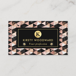 Rose Gold, Black & White Marble Texture Geometric Business Card