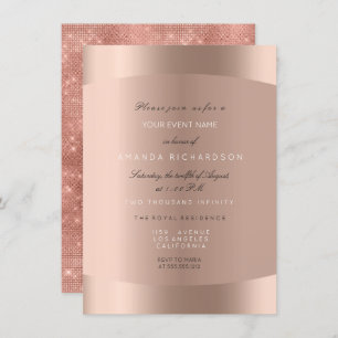 Rose Gold Black White Minimal Glitter Sparkly Invitation