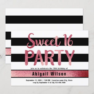 Rose gold black white sweet sixteen birthday party invitation