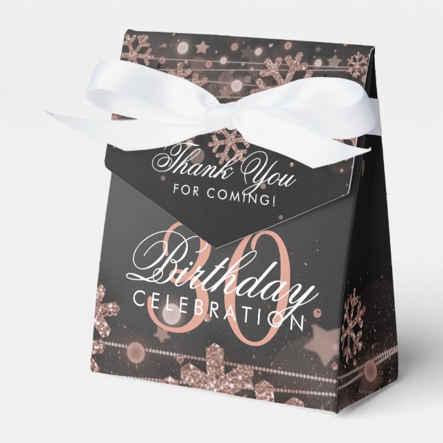 Rose Gold Black Winter 30th Birthday Thank You Favour Box (Front Side)