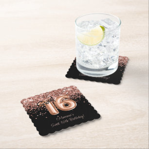 Rose Gold Blacki Sweet 16th Birthday Party Paper Coaster