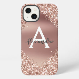 Rose Gold Bling Luxury Sparkle Glitter Monogram Ca iPhone 13 Case