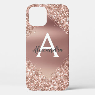 Rose Gold Bling Luxury Sparkle Glitter Monogram iPhone 12 Case
