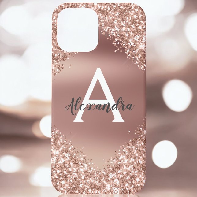 Rose Gold Bling Luxury Sparkle Glitter Monogram Case-Mate iPhone Case (Creator Uploaded)
