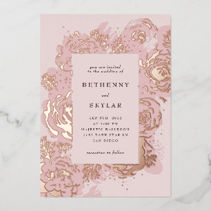 Rose Gold Blooms  Foil Invitation